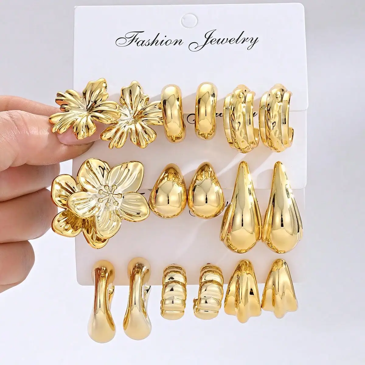 Stainless Steel Square Stud Earrings for Women Gold Tone Textured Geometric Square Statement Ear Jewelry Daily Wear