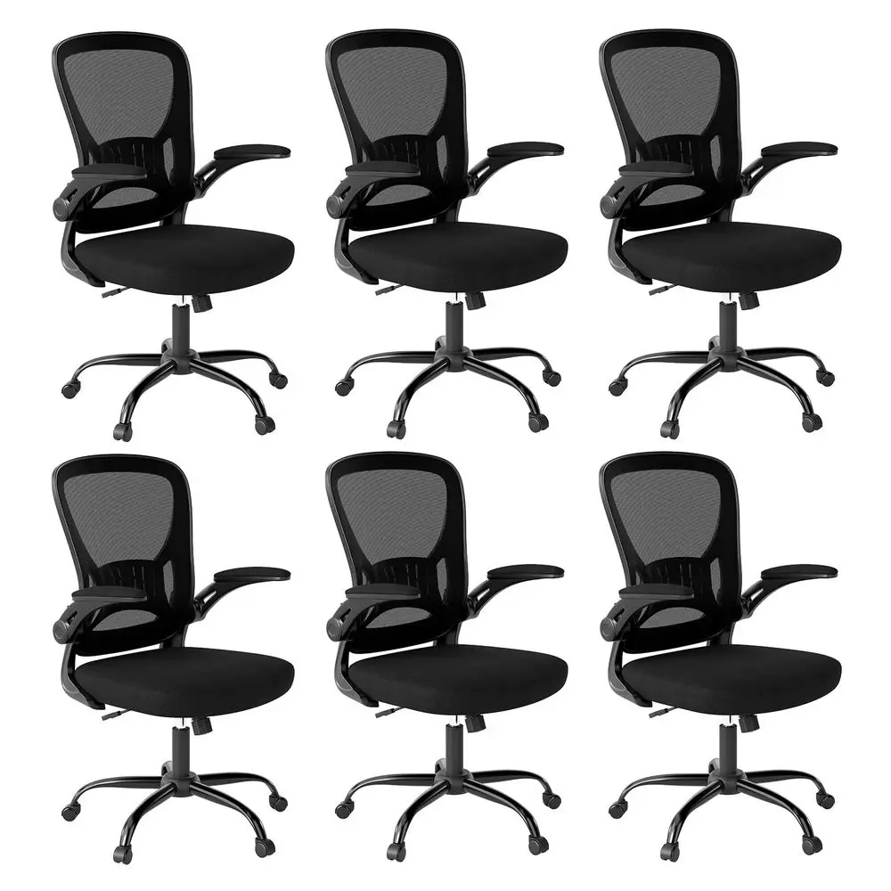 

Office Chair Set of 6, Ergonomic Home Office Desk Chairs with Flipup Arms and Lumbar Support, Height Adjustable, Black