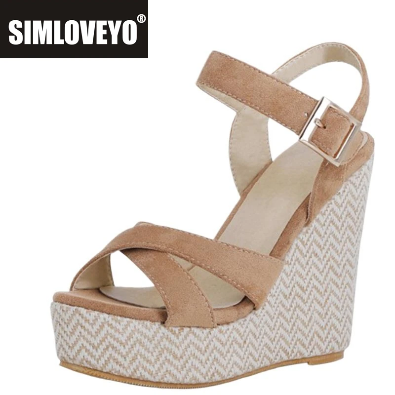 

SIMLOVEYO/2020 летние босоножки на танкетке с открытым носком из эластичной ткани с пряжкой и перекрестным ремешком 12,5 см и платформой, размер 30-48, конопля