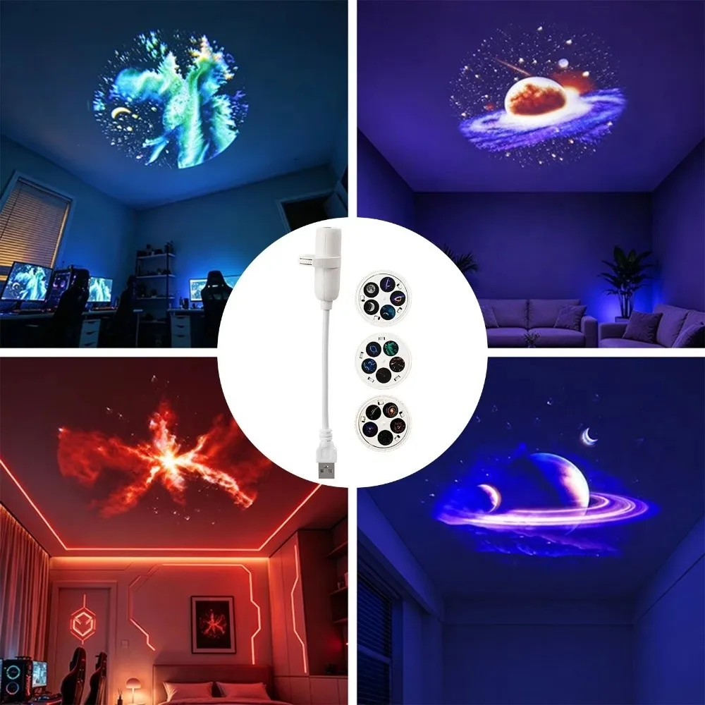360 Degree Rotating Star Projector Light Flexible Neck Interchangeable Slides Star Background Light USB Powered