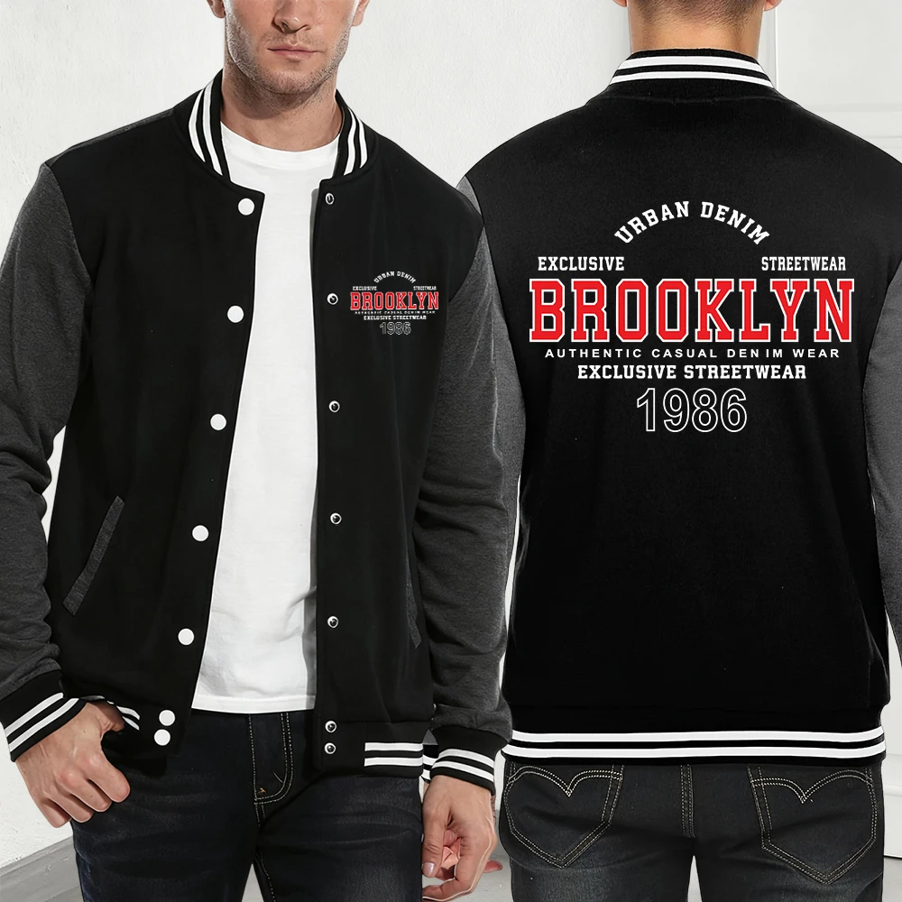 

Brooklyn Letter Simple Printing Baseball Coat Mens Winter Fleece Warm Jackets Casual Pocket Sportswear Fashion Loose Clothes