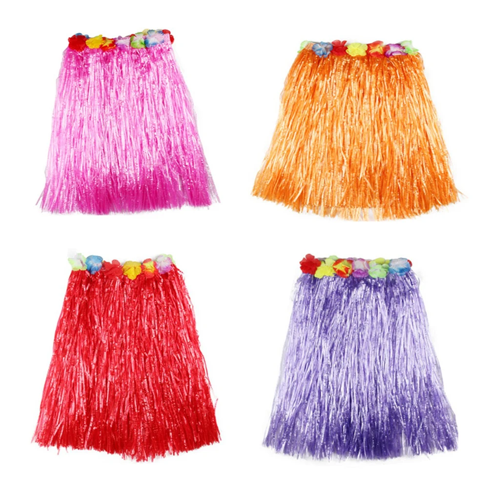 

4Pcs 40cm s Hawaiian Grass Dance Skirt for Beach Luau Party Decoration (Purple, Rose Red, Red and Orange)