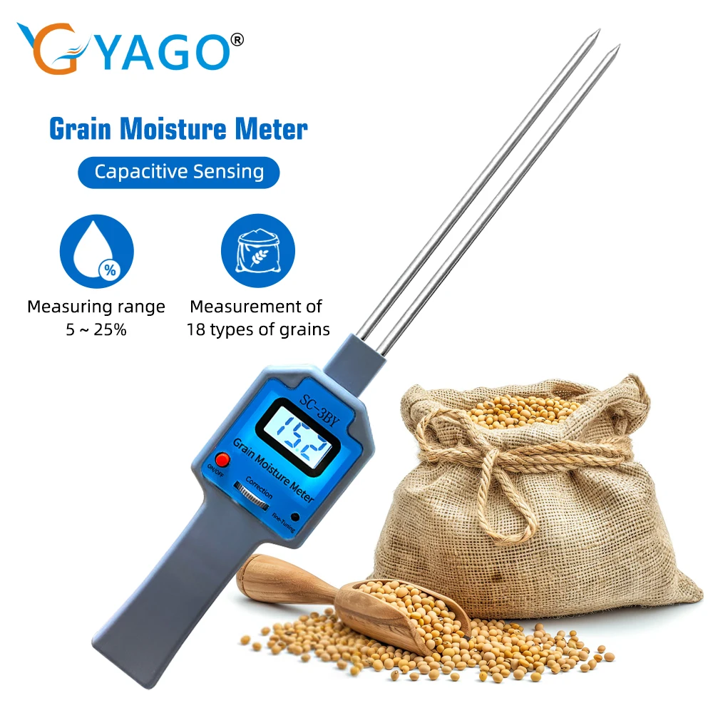 Digital Grain Moisture Meter Humidity Tester Moisture Testing Tool Measurable for 18 type Grains for Wheat Paddy Corn Rice