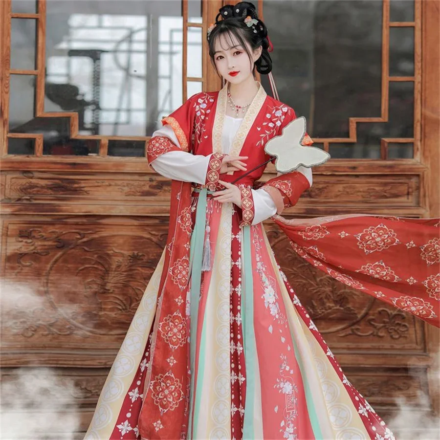 المرأة الصينية التقليدية القديمة أنيقة فستان هانفو الجنية التطريز مرحلة الرقص الشعبي زي الرجعية سونغ سلالة مجموعات