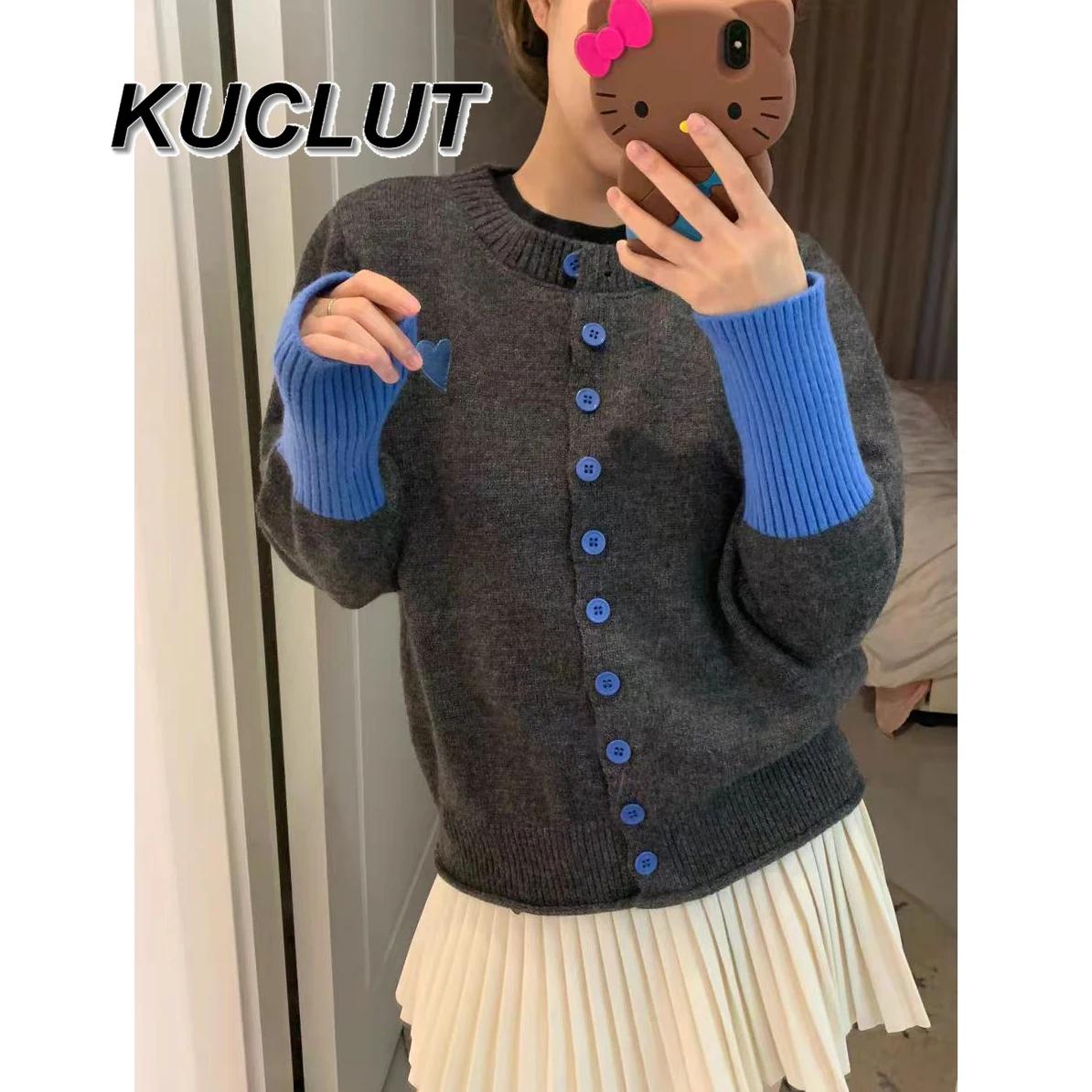 

Модный короткий вязаный свитер в японском стиле с круглым вырезом для женщин, весна-осень, модный корейский кардиган, пальто, женские свитера, топ