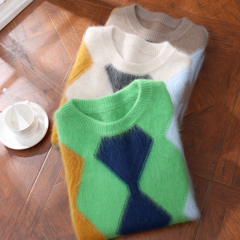 2025 Mink Cashmere Sweater O-neck Pullovers Men's Loose Oversized S-3XL Knitted Bottom Shirt Autumn Winter New Casual Men Tops