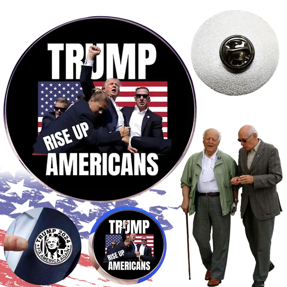 

2024 Trump Lapel Pins USA Flag Funny Print Save America Again Glass Dome Brooches for Men Women Bag Accessories