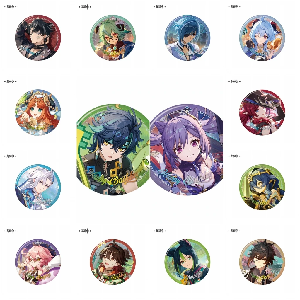 58mm Game Genshin Impact Neuvillette Chasca Wriothesley Tighnari Cosplay COSTUME Badge Pin SPTE Tinplate Brooch﻿ Prop Xmas Gilf