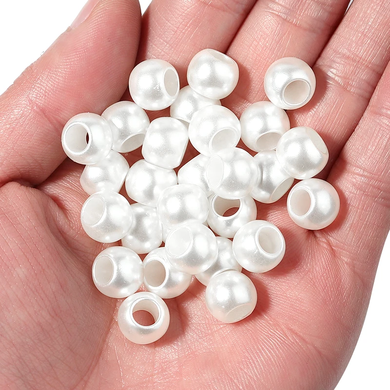 30-200pcs 8 10 12 16mm ABS Imitation Pearl Big Hole Beads Plastic Acrylic Spacer Bead For Jewelry Making Diy Bracelet Necklace