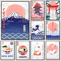 Japanese Cultural Landscape Canvas Poster Fujisan Kanagawa Animal Ramen Food Wall Art Prints for Modern Living Room Home Decor