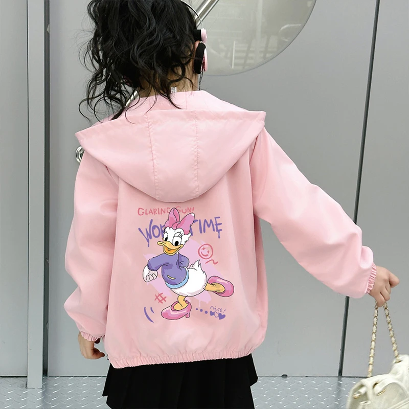 

1-8 Years Spring Fashion Baby Girls Jackets Cute Cartoon Donald Duck Hooded Outerwear for Kids Clothes Children Windbreaker Coat