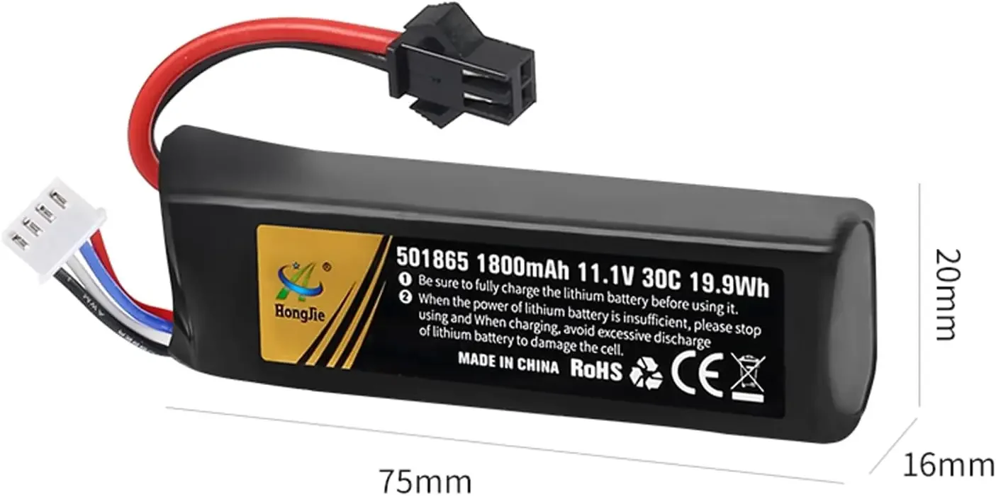 11.1V 1800mAh 30C 501865 Rechargeable LiPo Battery with 11.1v charger for Remote control Airsoft Rifle water guns