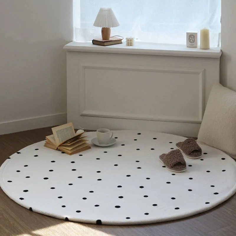 

Shaggy Round Carpet Kids Room Home Soft Rugs For Bedroom Black Dot Computer Chiar Floor Mat Nordic Sofa Coffee Table Area Rug