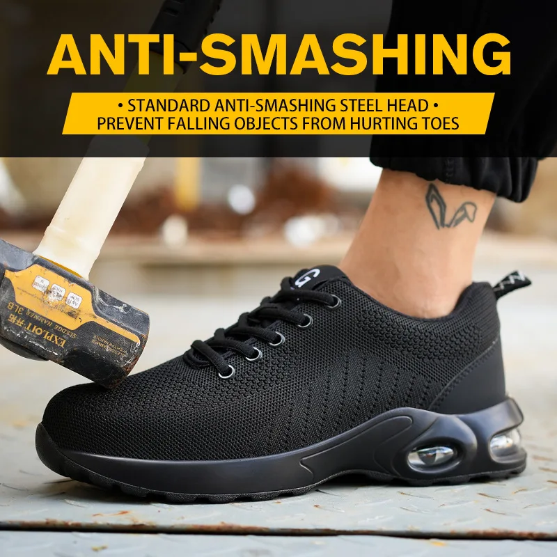 

New Mens Safety Shoes Anti-smash Anti-puncture Work Shoes Breathable Lightweight Work Sneakers Indestructible Construction Boots