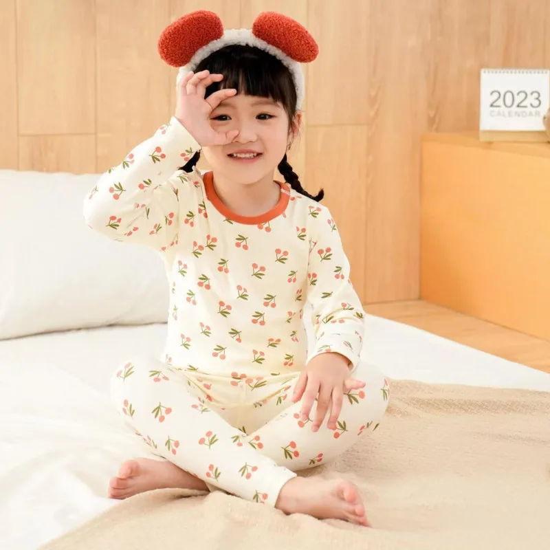 Kids Home Clothes New Autumn Nordic Style Pajamas For Boys And Girls Autumn Clothes Baby Pure Cotton Thermal Underwear Set