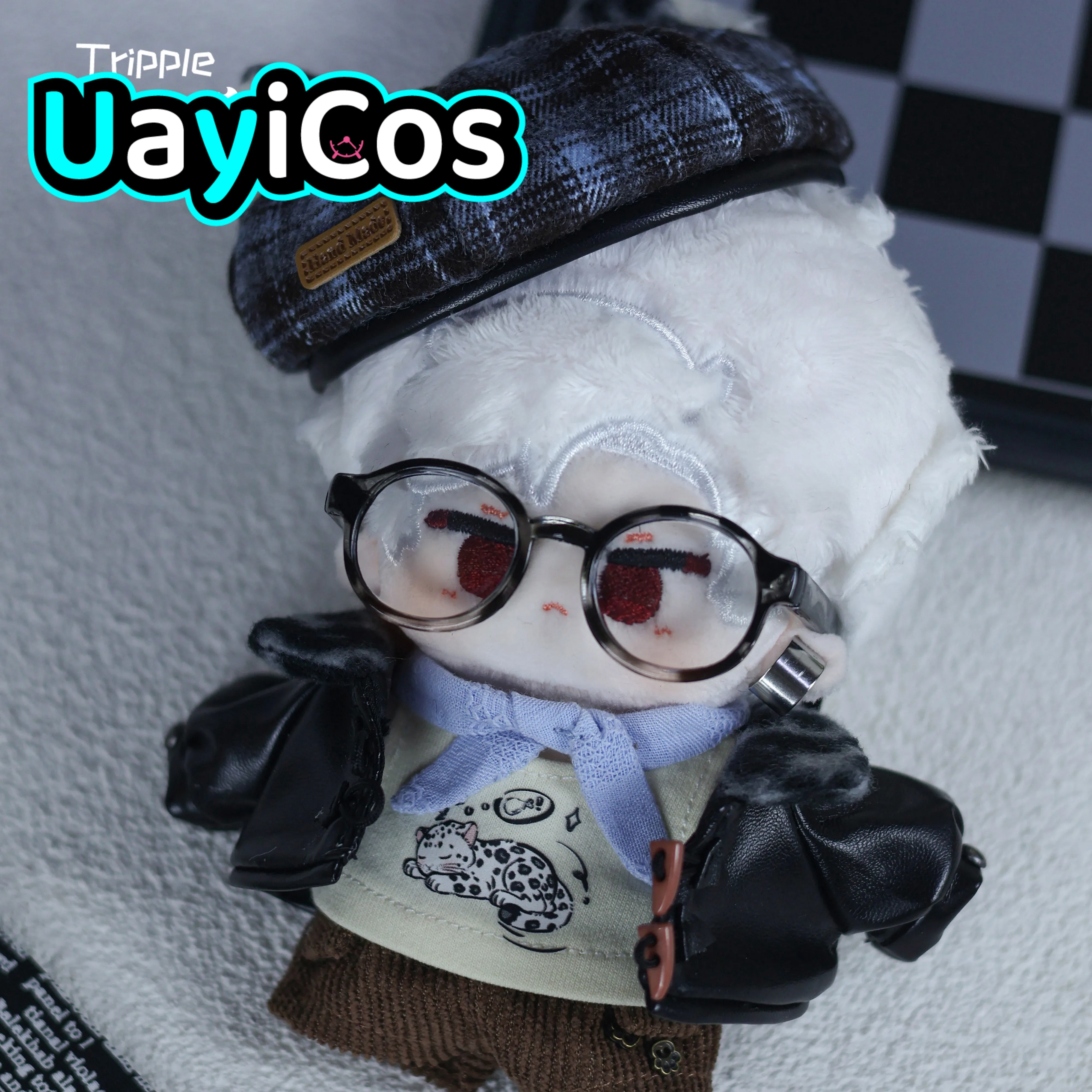10cm Doll Clothes Snow Leopard Ear Hat Leather Clothes Glasses Clothing Suit Doll Accessories Anime Game Toy Kids Gifts Cosplay