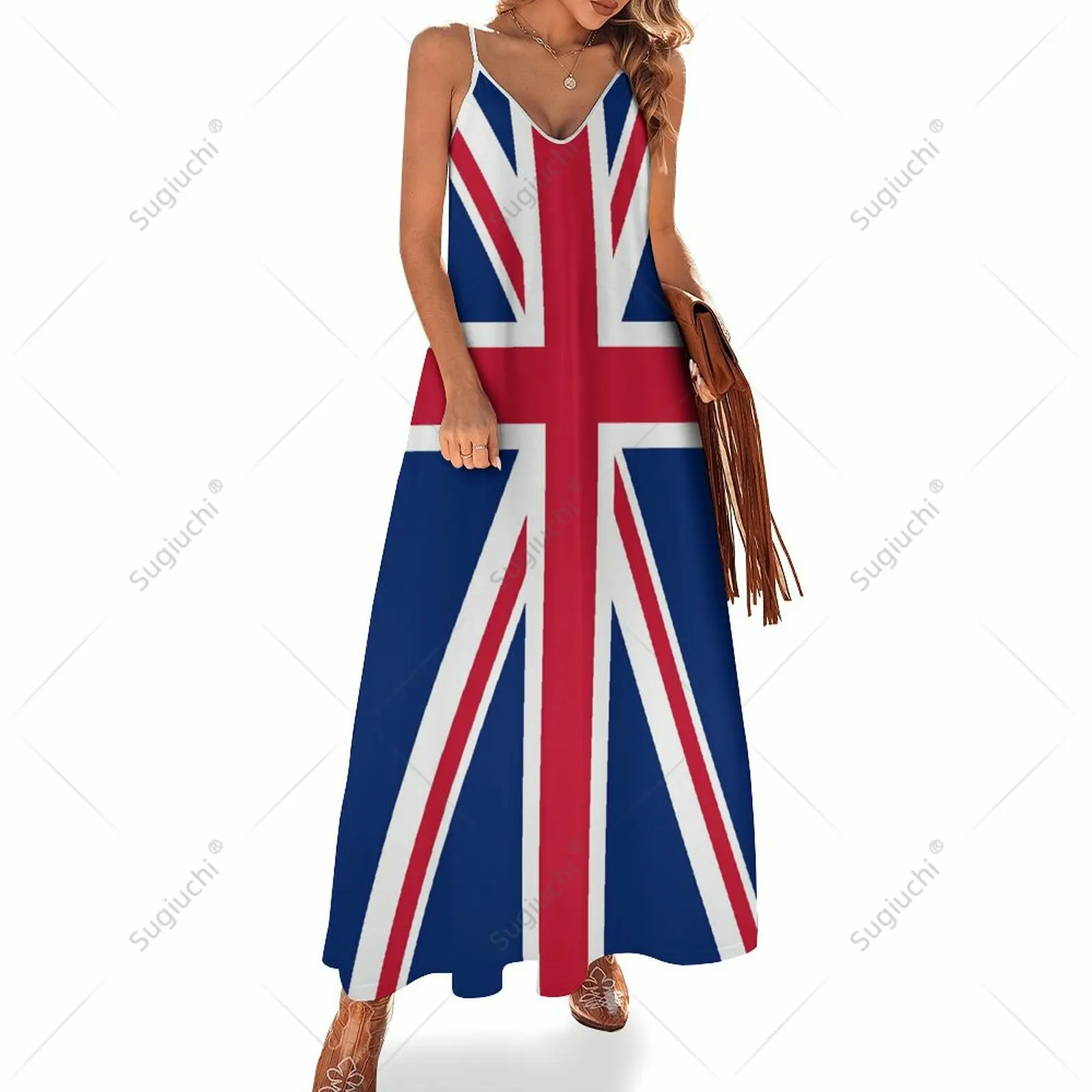 

Long Dresses Dress United Kingdom Flag Print New Casual Sleeveless Women's V-Neck Printed Dress Swing Retro Dresses