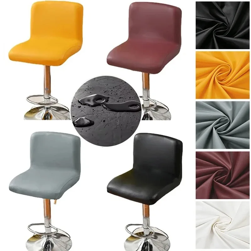 

Pu Leather Bar Stool Chair Cover Stretch Office Chair Slipcovers Elastic Waterproof Short Back Chairs Covers Dining Room Kitchen