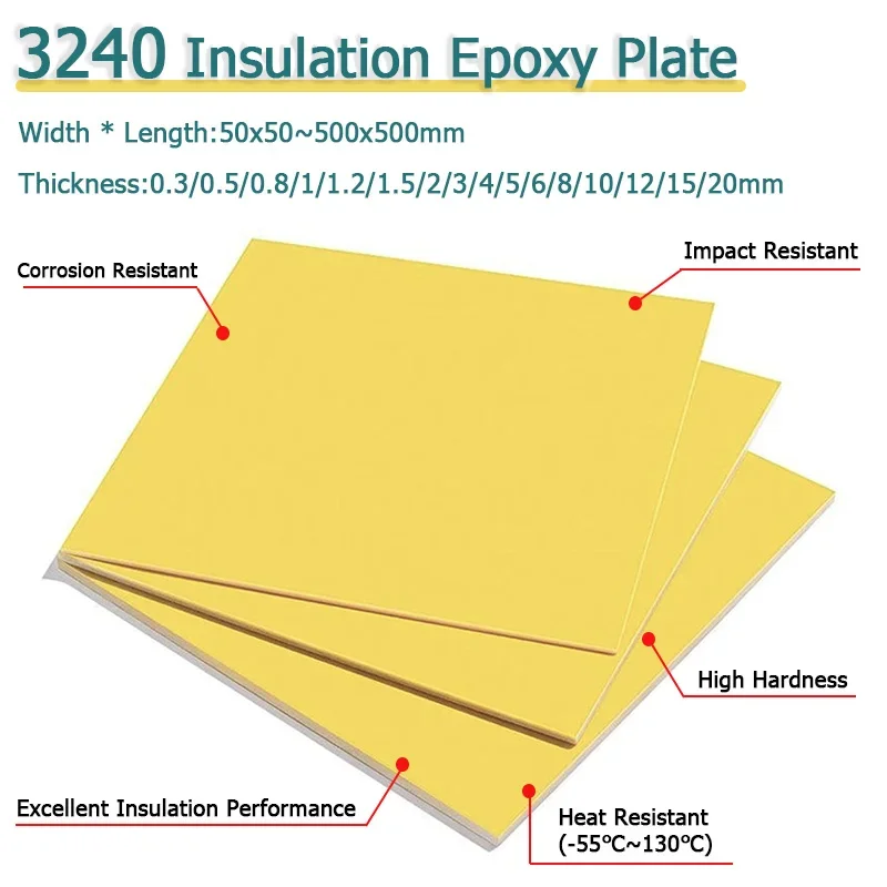 0.3-20mm Thick 3240 Insulation Epoxy Plate / High Temperature Resistant Insulation Board Protection Sheet Battery Pack DIY Use