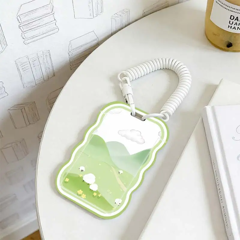 Card Sleeve for Stretchable Spring Cord Student Bus/Meal Card Protection Case Photo Protector Kpop Photocard Holder