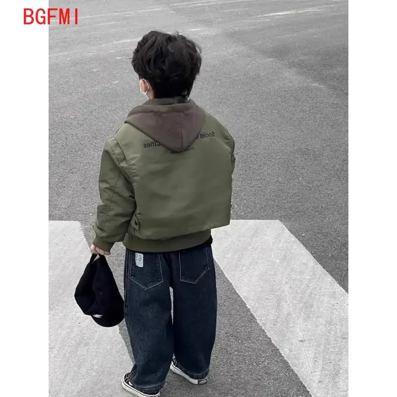 Teens Boys Spring Autumn Patchwork Zipper Outerwear & Coats 2024 New Korean Hooded Baseball Suit Baby Boy Fake Two Spring Tops