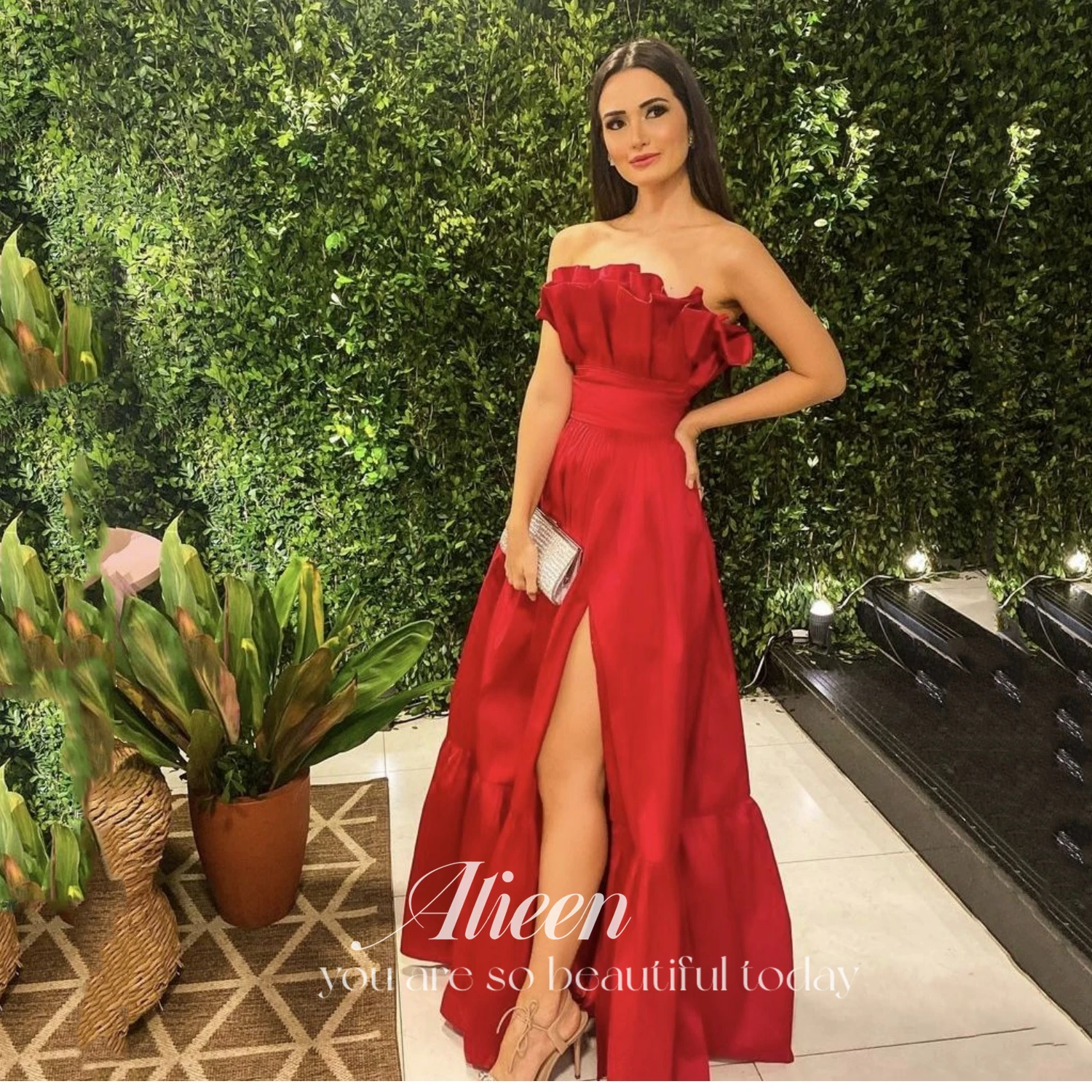 Aileen Satin Prom Dresses 2023 New in Dresses for Special Events Strapless Women\'s Evening Dress 2023 Red Line A Elegant Gown