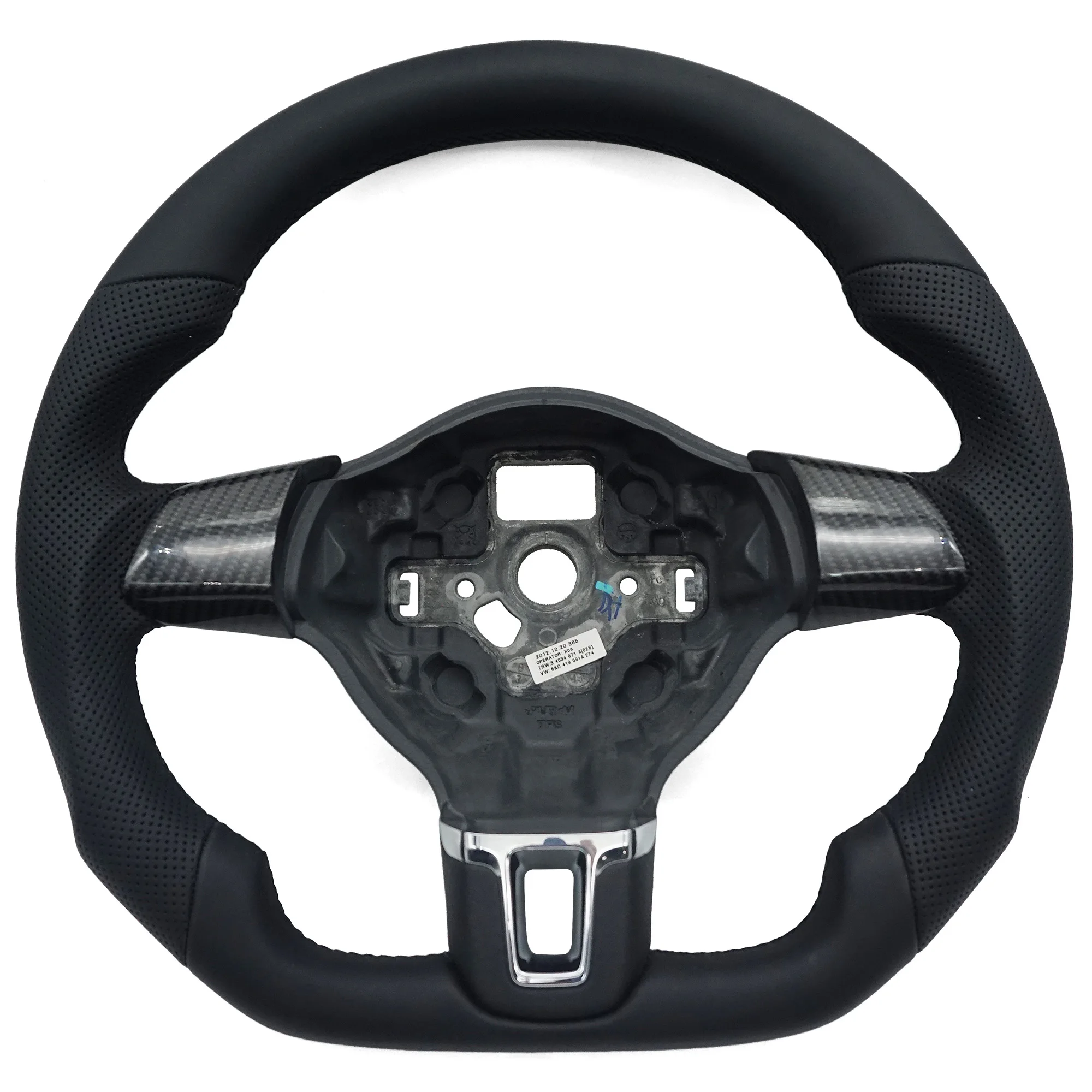 Leather Half Perforate Steering Wheel(Without Paddle Shifters)for VW Volkswagen Golf 6 MK6 CC Passat B7 Tiguan Black Stitching view 2