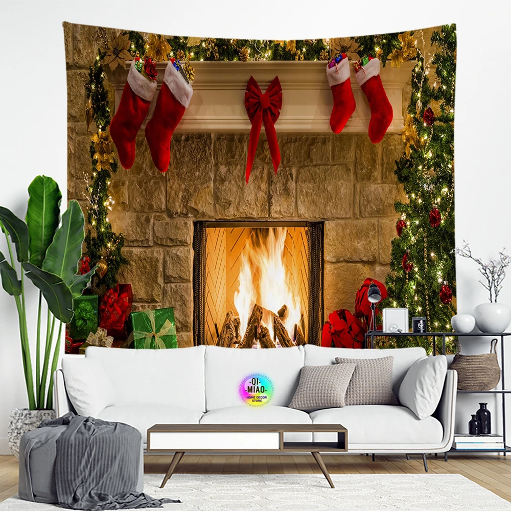 Tapiz navideño de Papá Noel colgante para chimenea, decoración del hogar, Escena de Natividad, decoración de habitación, muñeco de nieve, árbol de