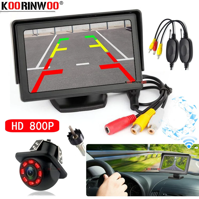 

Koorinwoo Wireless 4.3 Inch LCD TFT Monitor Screen Display With Camera Rearview Reversing Parking System Video Backlights Full