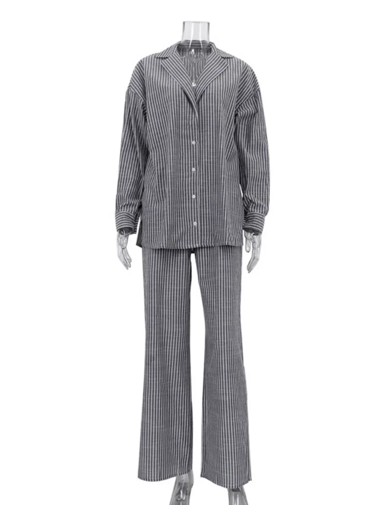 امرأة عادية مخطط صالة مجموعة طويلة الأكمام واحدة الصدر مستقيم الساق السراويل فضفاضة الزي التنقل مكتب ارتداء 2026 الربيع #5