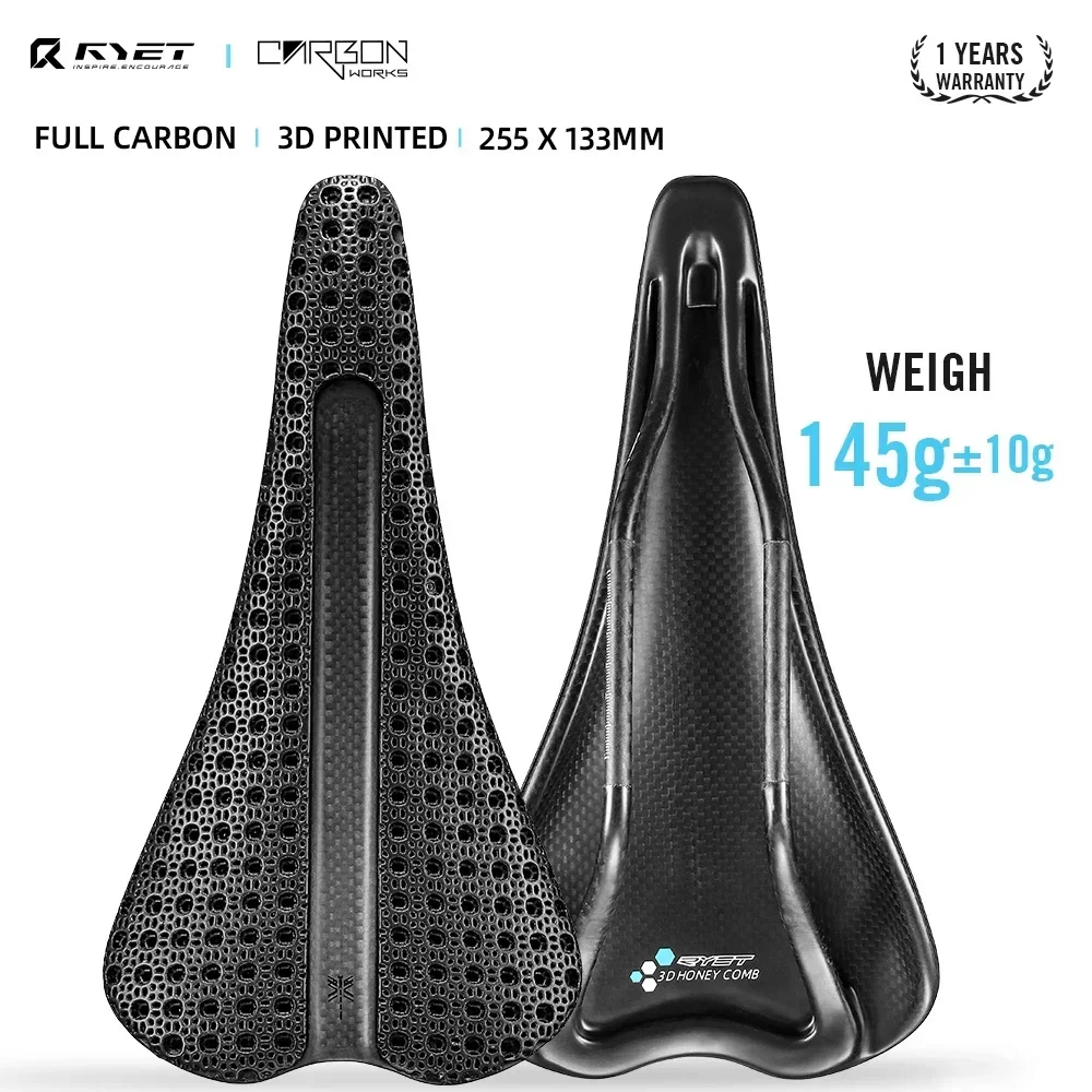 

RYET Ultralight Carbon 3D Printed Saddle 145g 255*133mm Oval 7x9mm 3D Printed Saddle for Road Mountain Gravel Bike Bicycle Parts
