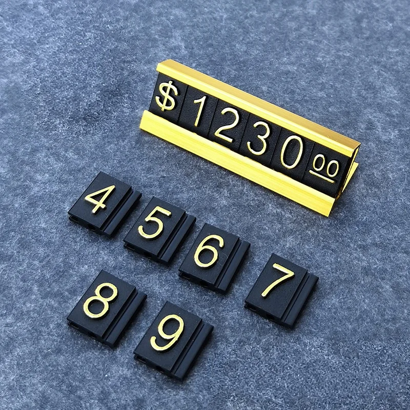 30 Sets Aluminum Adjustable Number Sale Price Label Sign Holder Display Stand Dollar Euro Jewelry Watch Ring Price Cube Tags