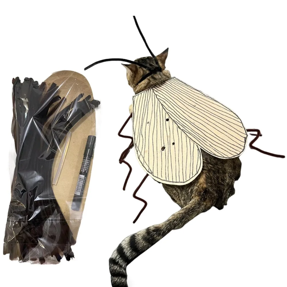 

Creative Cat Cosplay Cockroach Costume Cute Funny Pet Clothes Material Kit with Cockroach Wings Unfinished