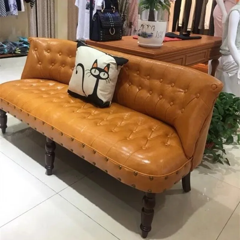 European retro leather fabric technology cloth beauty salon mini small apartment bedroom small sofa
