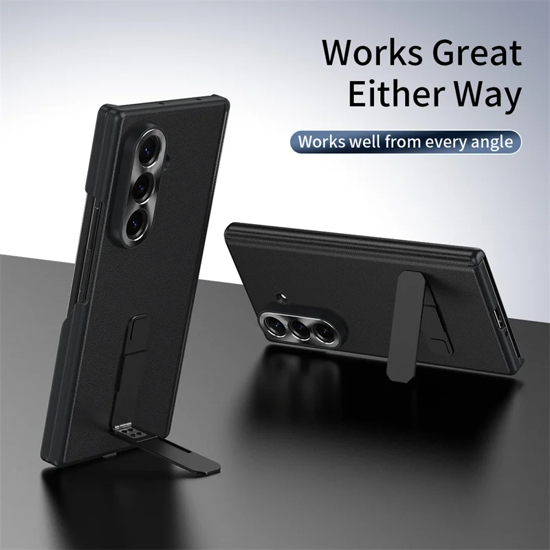 

For Samsung Galaxy Z Fold 4 5 6 7 5G Cases Luxury Leather Double Axis Hinge For Galaxy Z Fold7 Metal Bracket Protective Cover