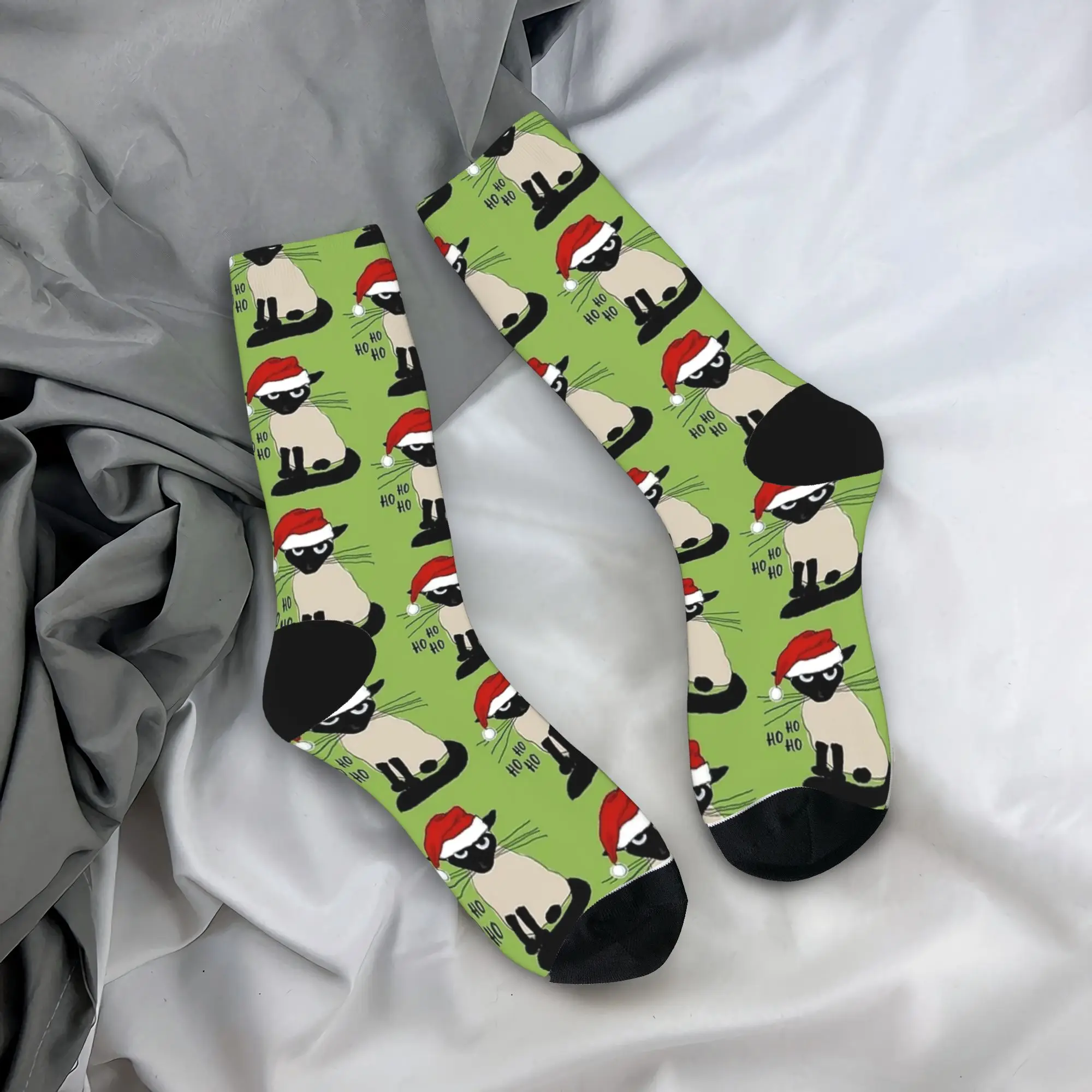 

Сиамские Санта-Люмористические рождественские праздничные носки с котенками и котом, чулки для отдыха, мужские теплые мягкие носки для скалолазания, весенние противоскользящие носки