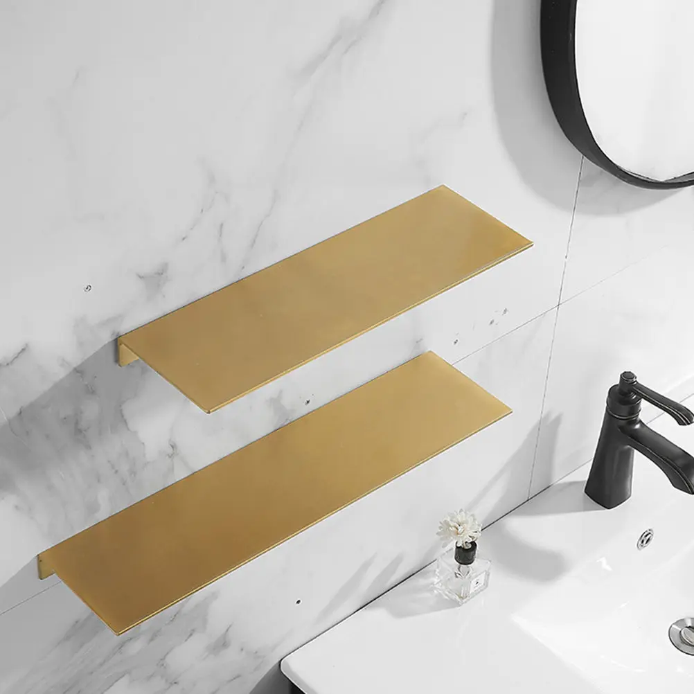 

2Pcs Gold Bathroom Wall Floating Shelf Heavy Duty Aluminum Alloy No Drilling Wall Mounted Storage Organizer for Keys Makeup