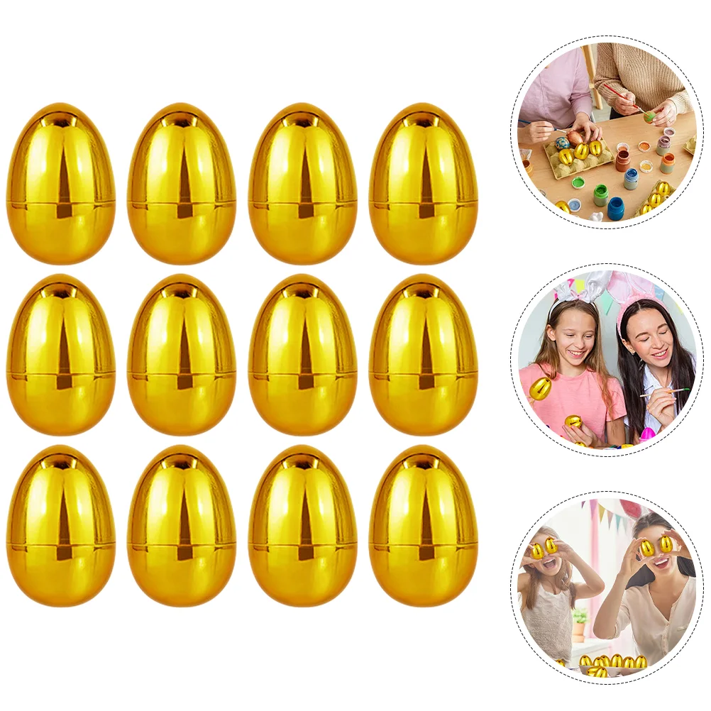 12 Pcs Basket Easter Egg Shell Plastic Fillable Eggs Filling Empty Golden