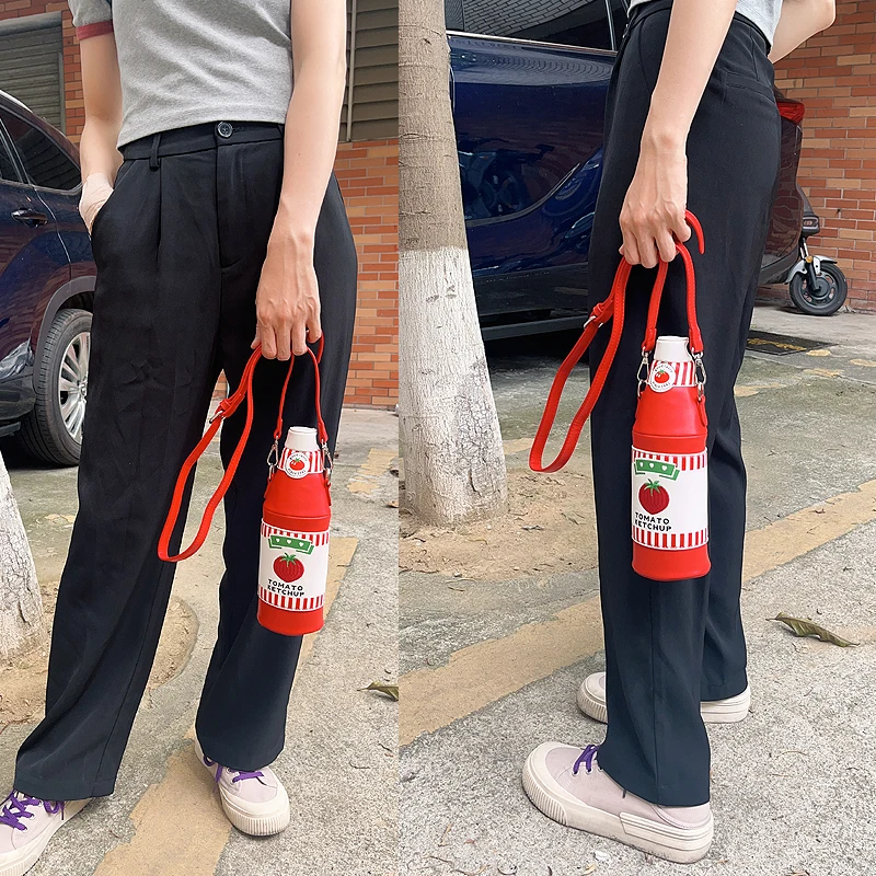 Fun Tomato Ketchup Bottle Design Ladies Shoulder Bag for Girl Novelty Chain Party Purse Bag Women Daily Handbag Cute Red Clutch