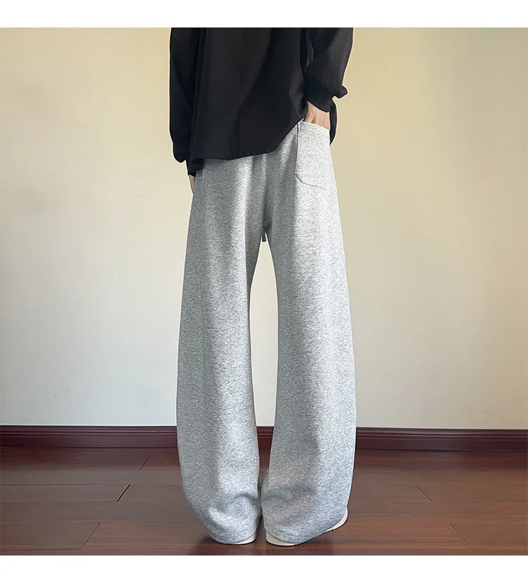 American Curved Athletic Sweatpants Men Elastic Waist Trousers Autumn Trendy Loose-fitting Wide-leg Pants Mens Clothing Street