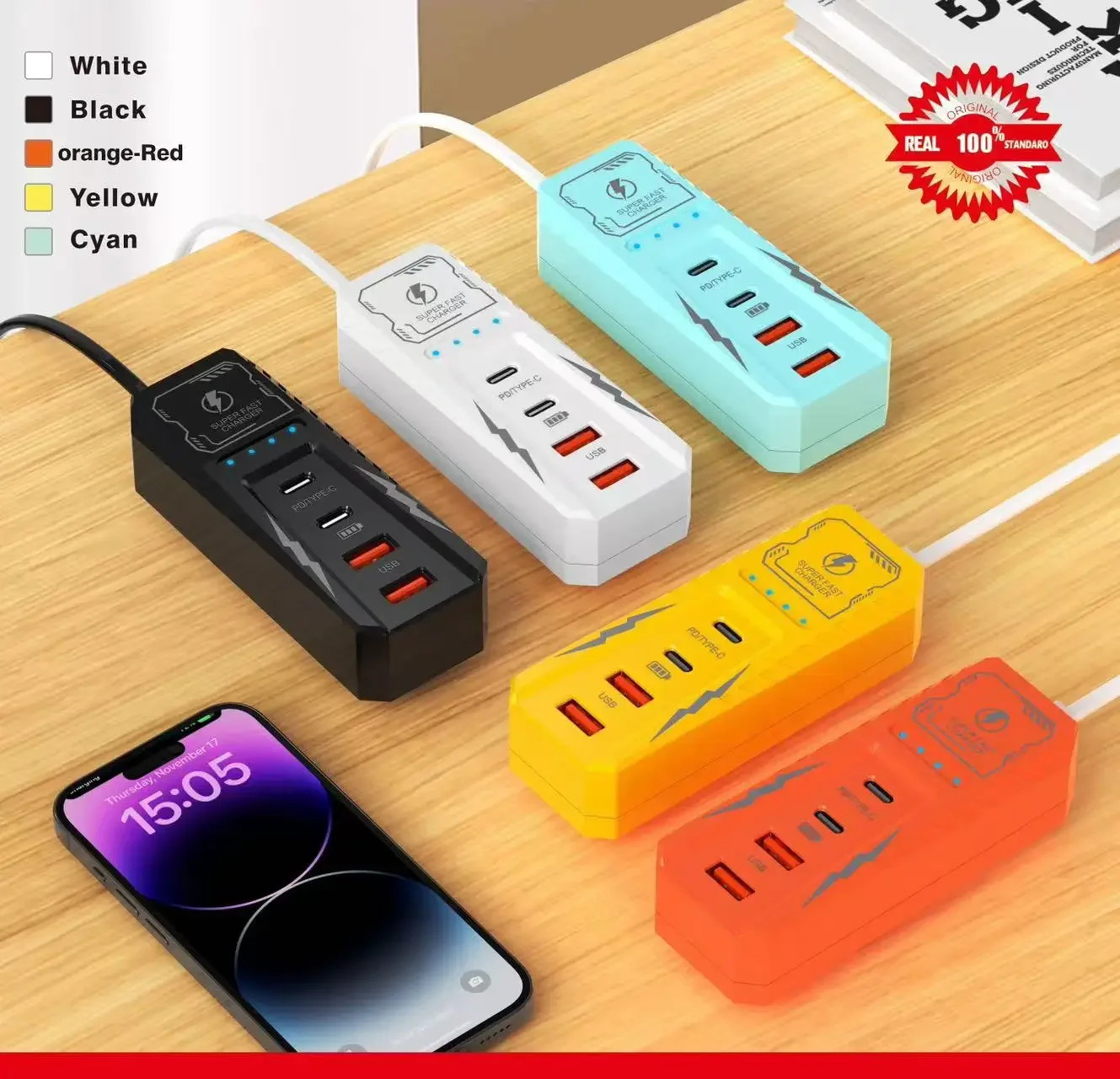 متعدد 4 منافذ USB مقبس شاحن نوع C شحن سريع الهاتف قطاع الطاقة آيفون 16 شاومي سامسونج الاتحاد الأوروبي/الولايات المتحدة/المملكة المتحدة التوصيل الجدار شاحن