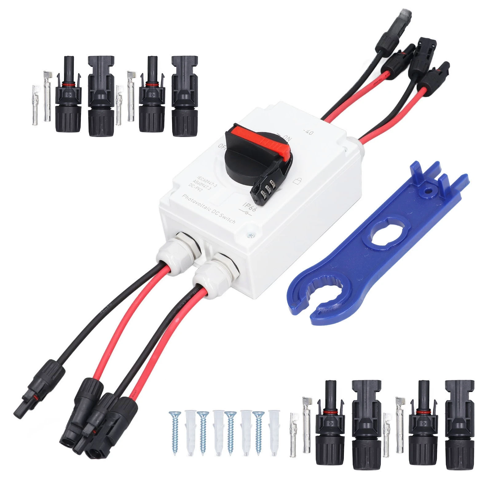 

PV Solar Disconnect Switch 2 Input 2 Output 32A DC1200V 2 String IP66 Waterproof Photovoltaic Circuit Isolator for Solar Panel