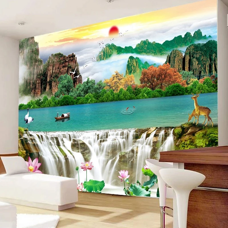 

Индивидуальные 3D фотообои: Красивый китайский водопад – фон для гостиной, спальни, кабинета, декоративный постер