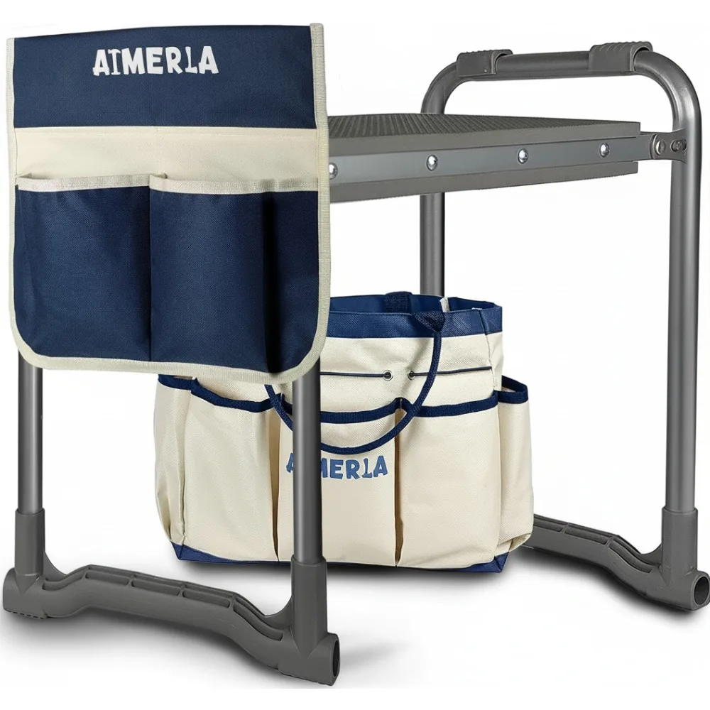 

Foldable Garden Kneeler Seat with Thick Pad & Tool Bags - Heavy Duty Stool for Elderly Gardening Gifts
