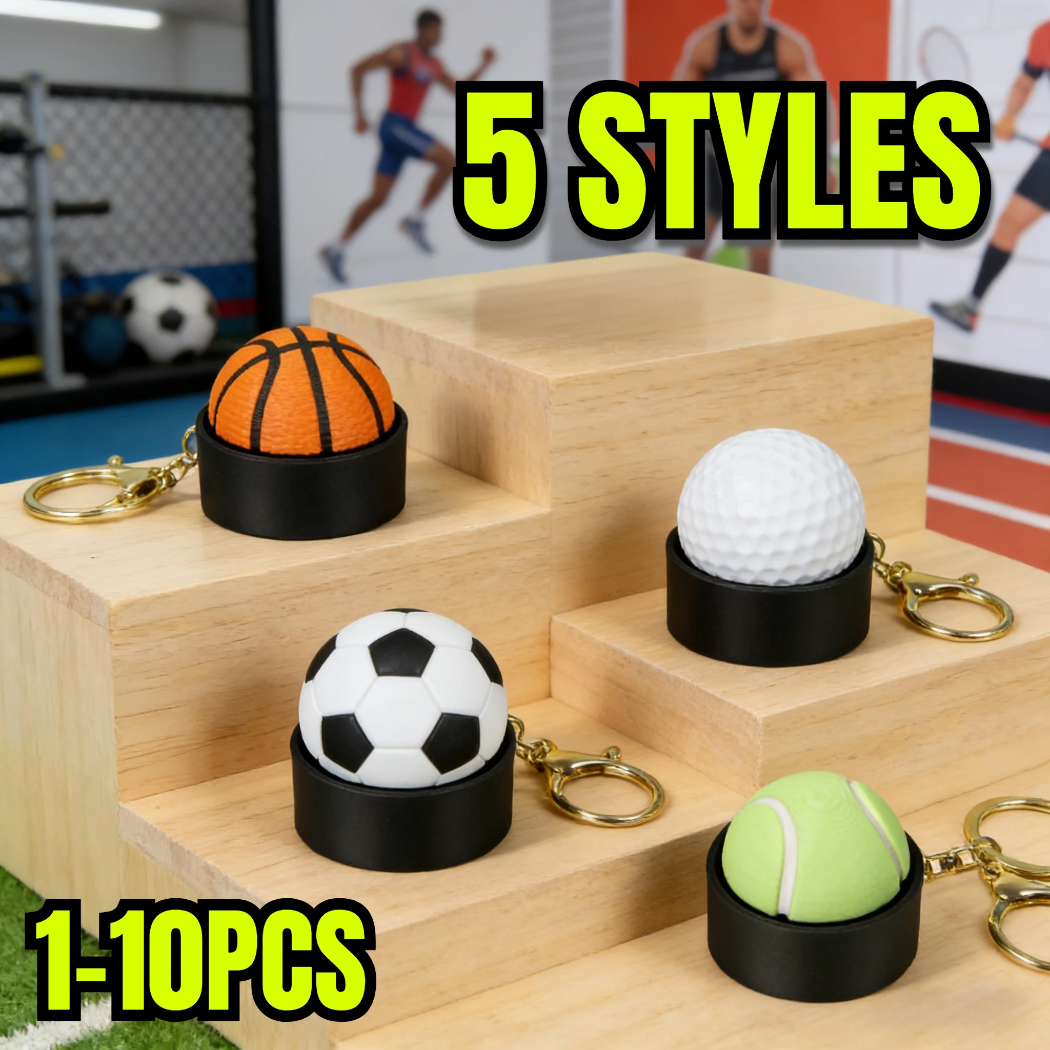 3D Printed Sports Ball Clicker Keychain Basketball Football Push Button Fidget Toy Pocket Sized Decompression Gadget Gift