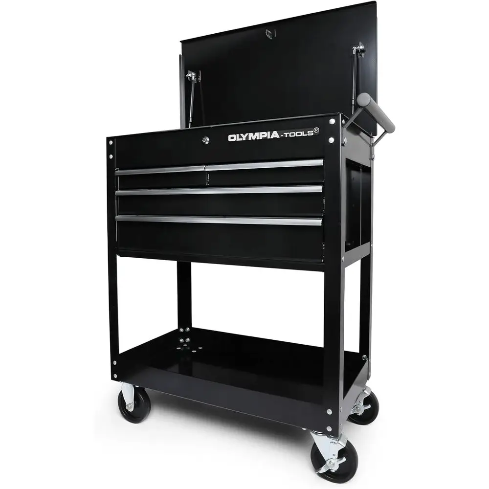 

Портативная тележка для инструментов с 4 ящиками, запираемым ящиком, хранилищем для механика и колесами, черная