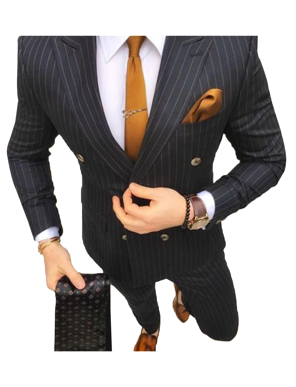 

Men's Stripe Suit Double Breasted Two Pieces Set Peak Lapel Wedding Suits