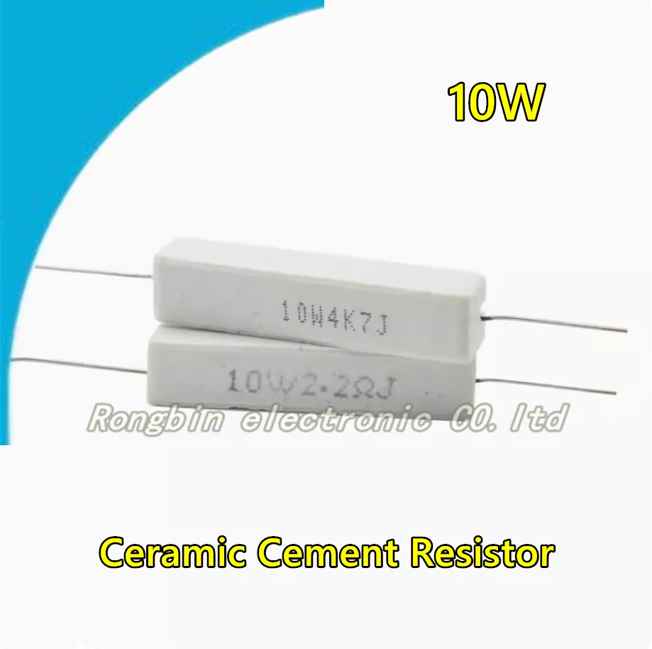 10PCS Ceramic Cement Resistor 10W 0.1R 0.22R 0.47R 0.5R 1R 2R 3R 4.5R 5R 10R 20R 22R 33R 47R 100R 200R 1K 2K 5K 10K 20K 100K