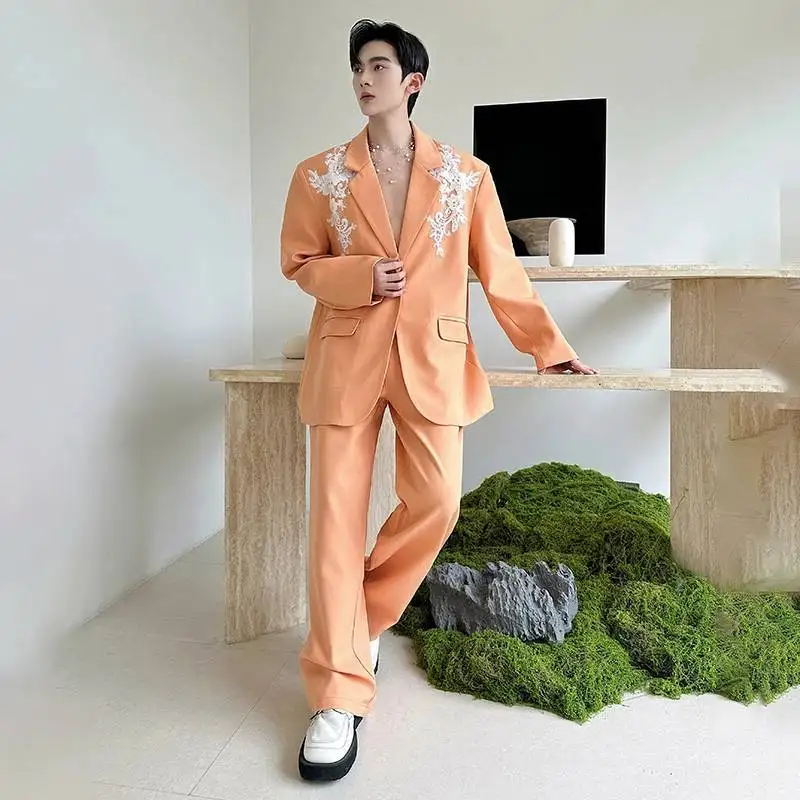 LUZHEN Spring New Elegant Temperament Luxury Two-piece Sets 2026 Men's Fashion Handsome Embroidery Patchwork Blazer Suits JY8403 view 2