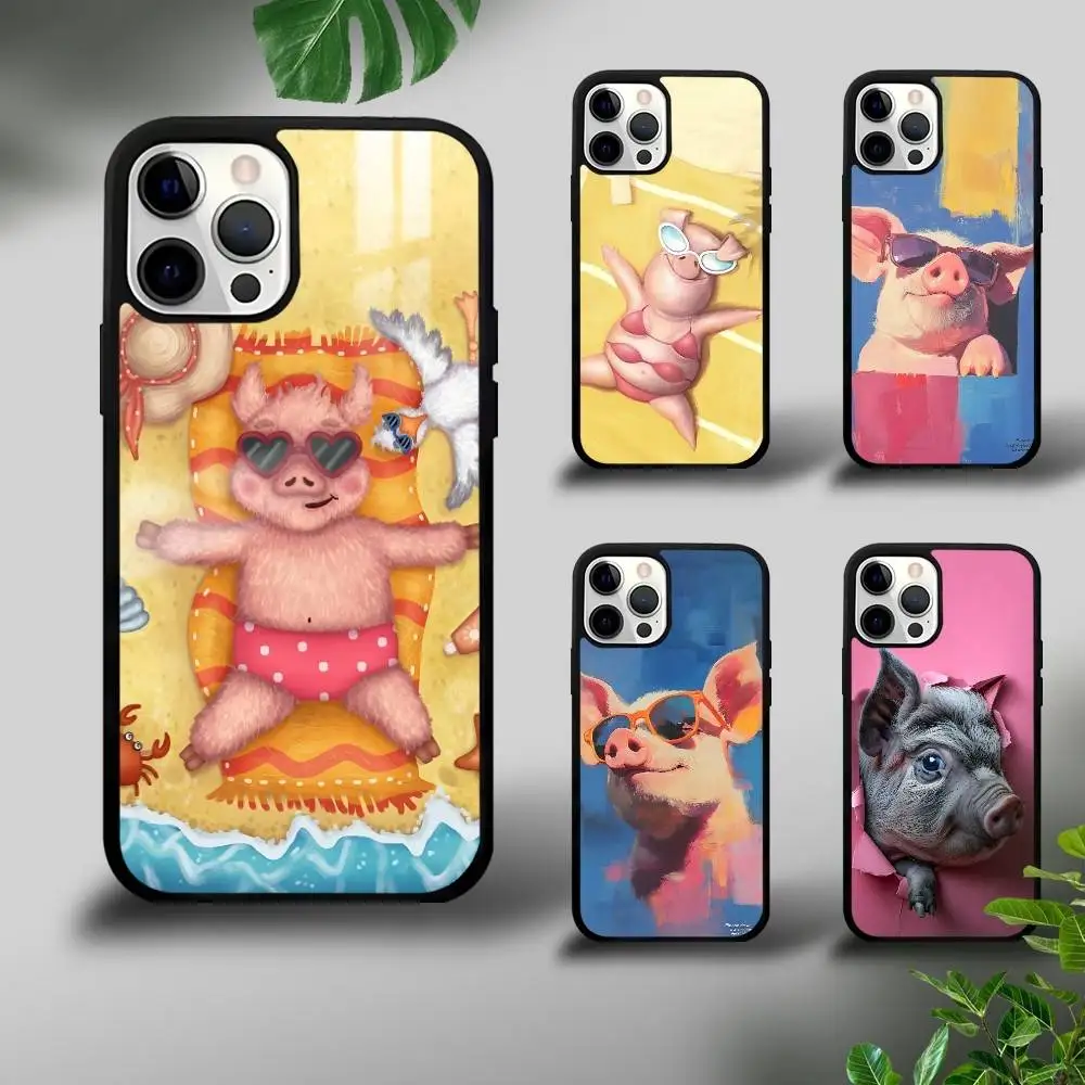 

Cute Pig Friends Gift Phone Case For IPhone 16 15 14 13 12 11 Pro Max Plus Mini Plus Hard Mirror Surface Protect Funda